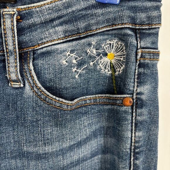Judy Blue Dandelion In Your Pocket Embroidered Distressed Slim Fit Jeans 27/5 - Picture 11 of 11